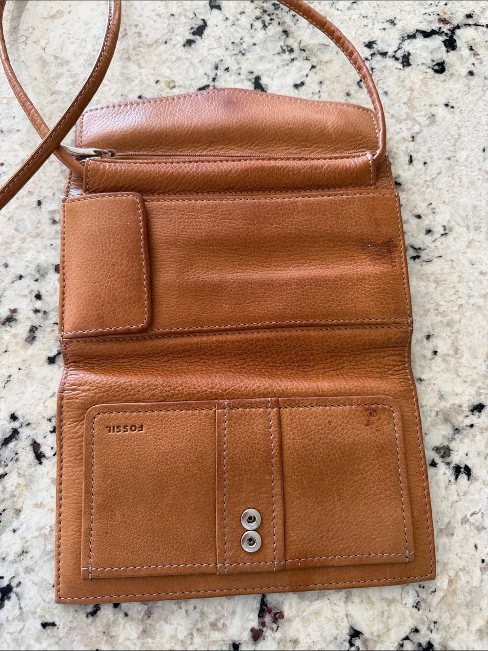 Fossil Cognac Leather Crossbody Wallet Purse With Strap - Picture 6 of 6